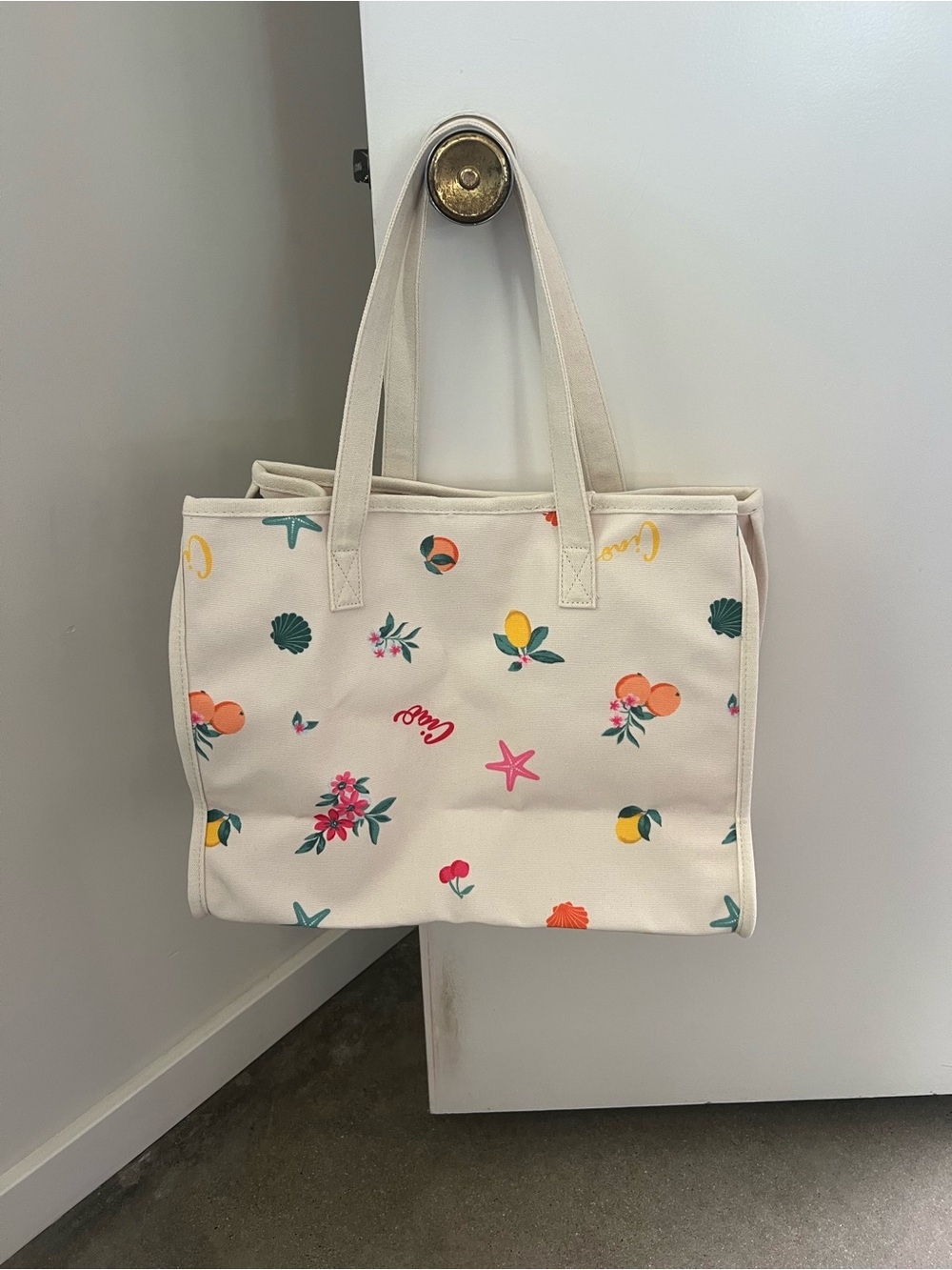 Target Cream Canvas Tote with Pink, Orange, Yellow & Green Accents